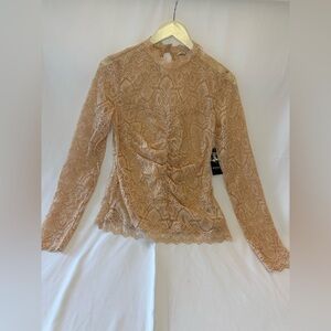 Guess Clarissa Lace Top sz L NWT Champagne Color